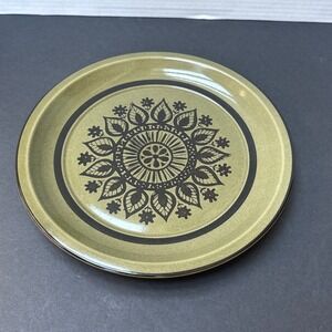Fashion Manor Saracen Stoneware Dinner Plate Olive Green Black Floral Japan MCM